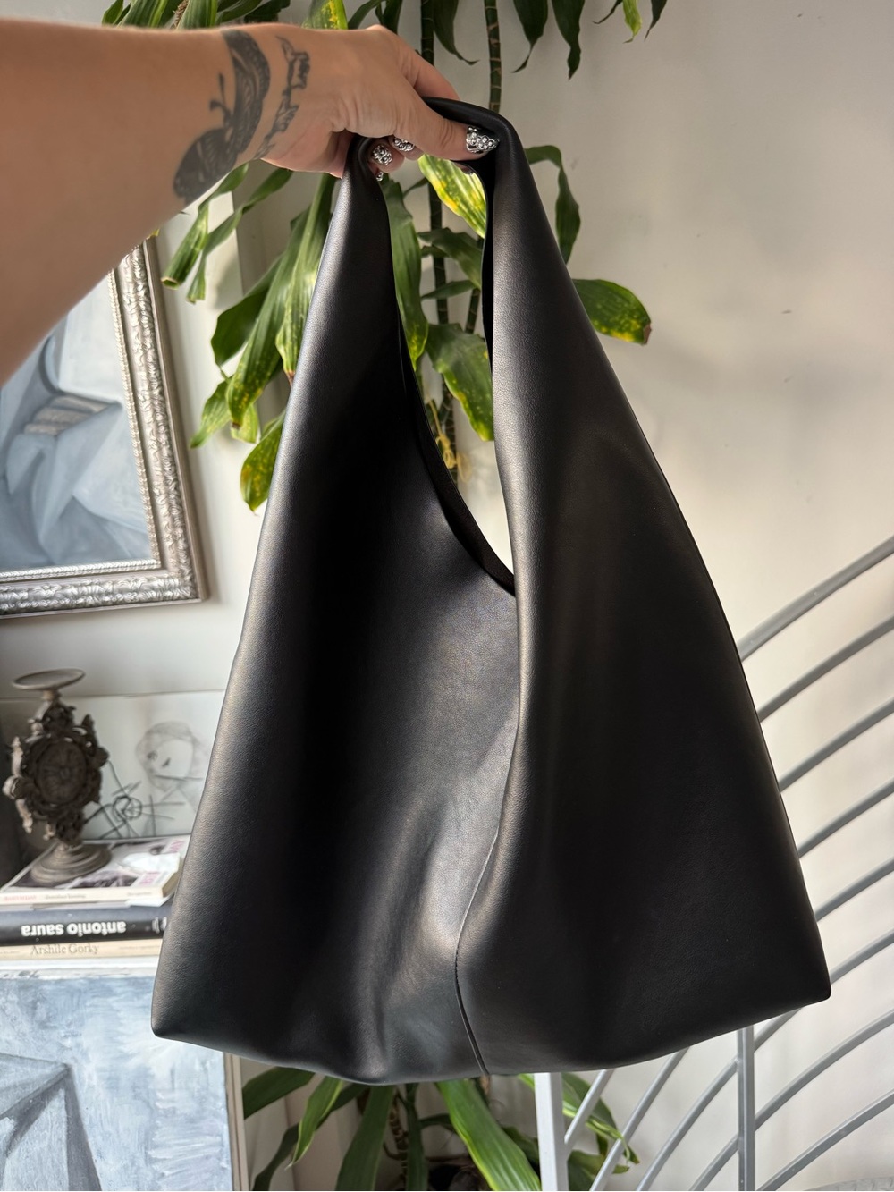 BCBG Minimalist Black Slouch Hobo Tote Bag